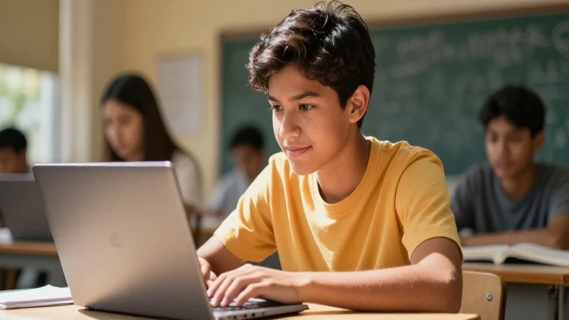 Estudiante mexicano estudia bajo luz cálida