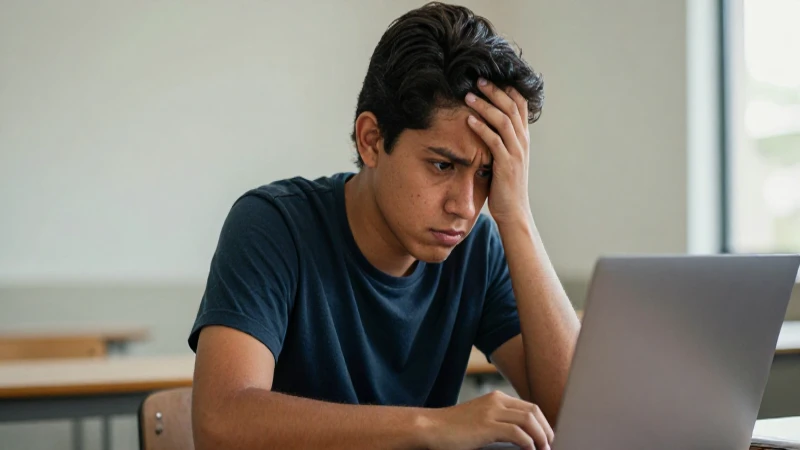 Joven mexicano frustrado frente a su laptop