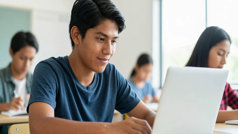 Joven estudia con luz natural y alegría
