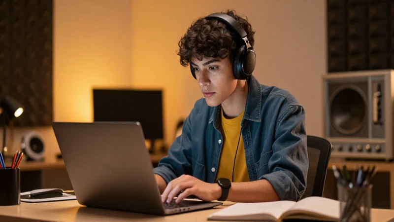BECAS JÓVENES ESCRIBIENDO EL FUTURO 2026: CUÁNDO REGISTRARTE 5 Estudiante estudia con laptop, luz vibrante