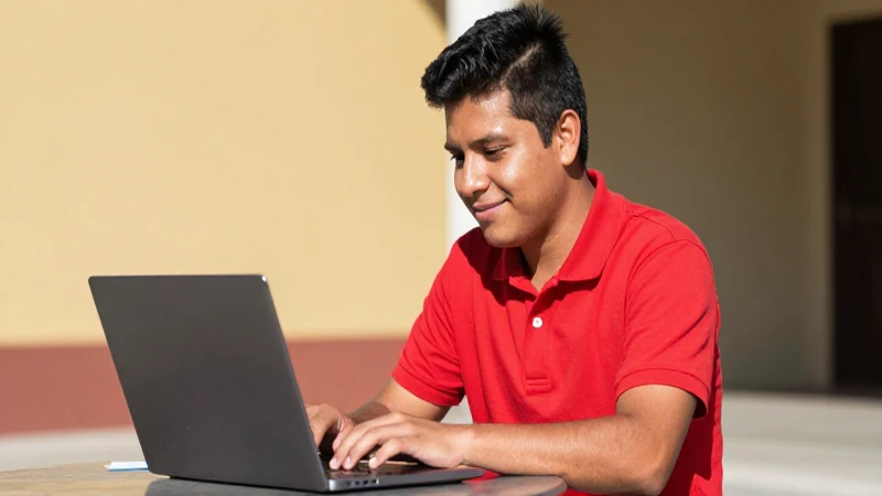 BECAS JÓVENES ESCRIBIENDO EL FUTURO 2026: CUÁNDO REGISTRARTE 3 Joven mexicano sonríe con laptop y luz cálida