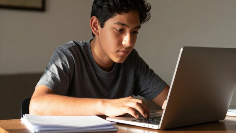 Un estudiante mestizo estudia con luz cálida