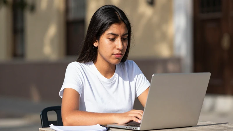 BOLSA DE TRABAJO: Descubre las BECAS BENITO JUÁREZ 7 Estudiante mestizo, piel bronceada, con portátil