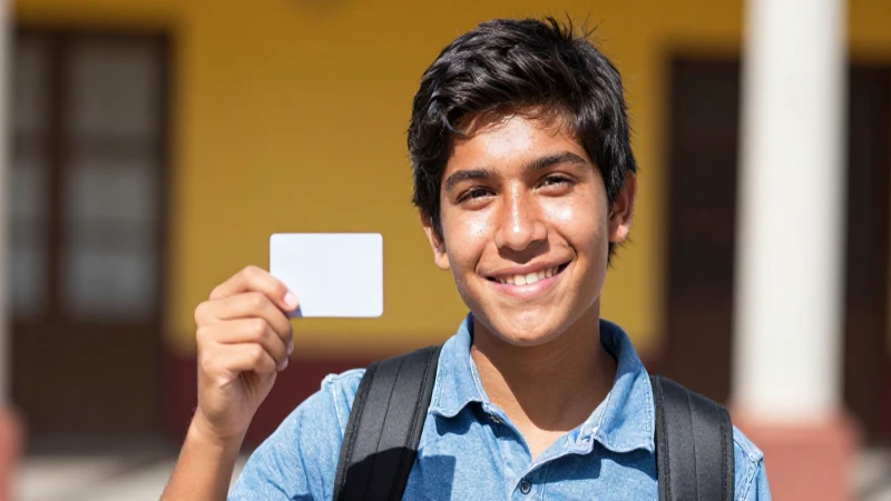 Estudiante sonríe, alegre bajo el sol