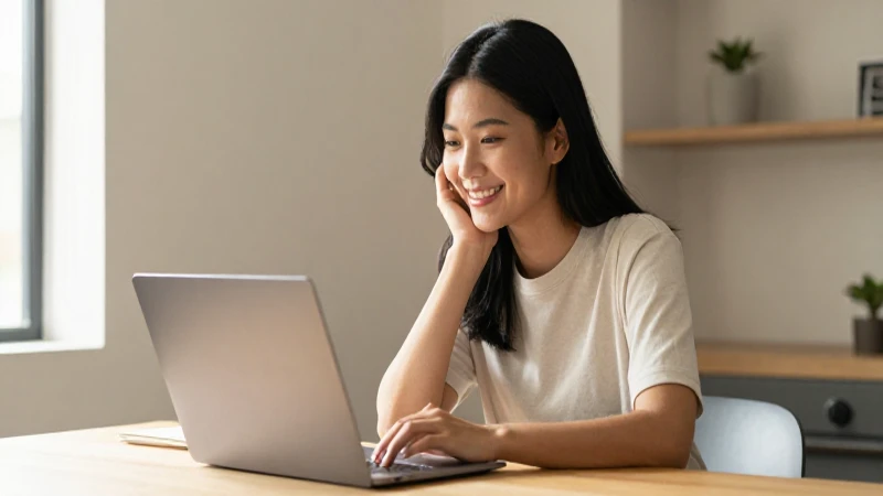 CITAS Bienestar: Cómo AGENDAR tu CITA FÁCILMENTE 7 Mujer sonriente con laptop y luz cálida