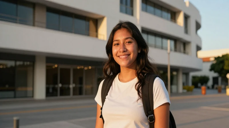Consulta tu Beca Rita Cetina 2026: ¡Descubre tus Pagos! 6 Estudiante mestiza sonríe en arquitectura mexicana cálida