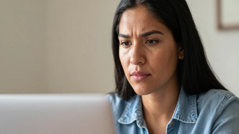 CÓMO SABER si mi CURP está MAL REGISTRADA ¡Descúbrelo! 6 Mujer mestiza observa su portátil con preocupación