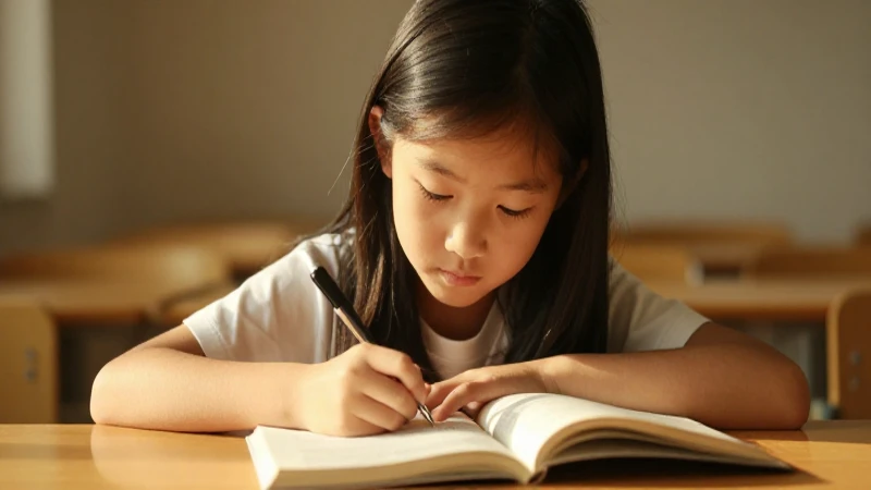 Niña estudia bajo luz dorada cinematográfica