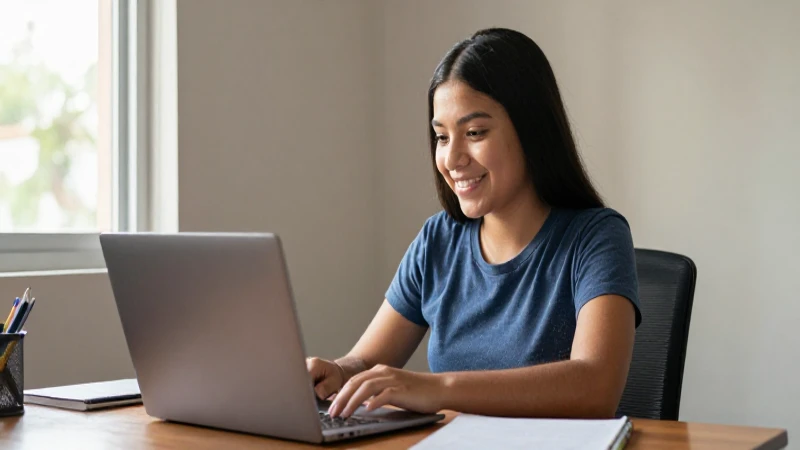 Estudiante mexicano sonríe con su laptop