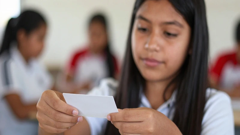 ENTREGA de TARJETAS BECAS Benito Juárez: ¡Descubre MÁS! 2 Joven mestiza recibe una tarjeta con luz cálida