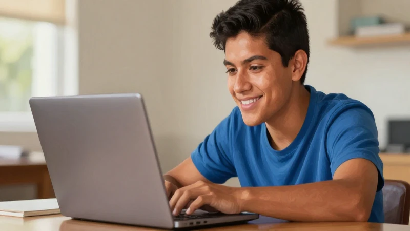 ¡Descubre Cómo Registrarte en las Becas Benito Juárez 2026! 2 Joven mexicano sonríe, usando su laptop