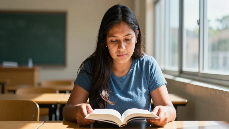 Joven mestiza estudia bajo luz cálida