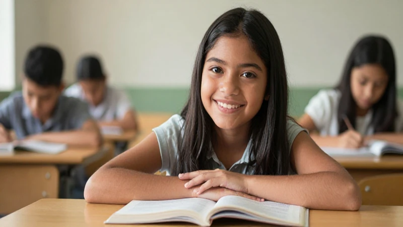 Estudiante mexicana sonríe bajo luz cálida