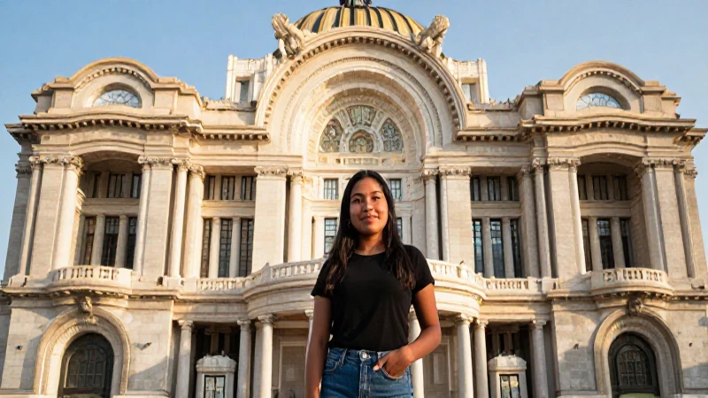 Estudiante mestizo ante el Palacio Federal dorado
