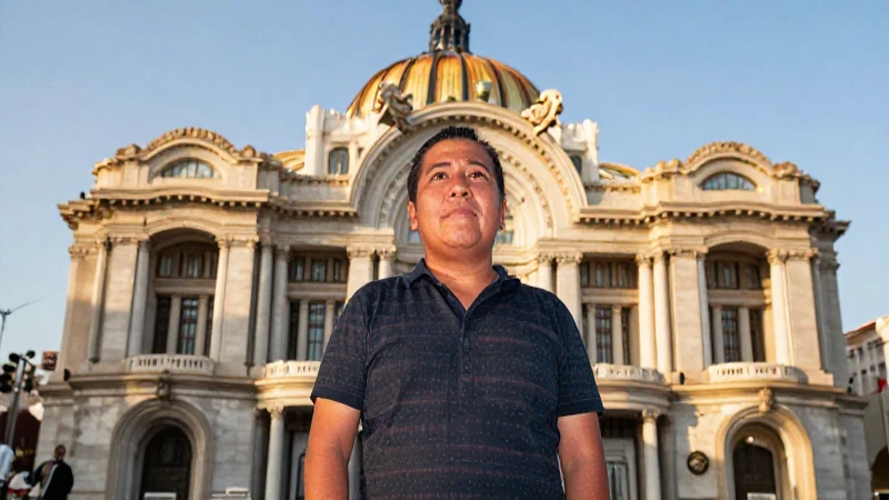 Arquitectura mexicana vibrante bajo luz dorada