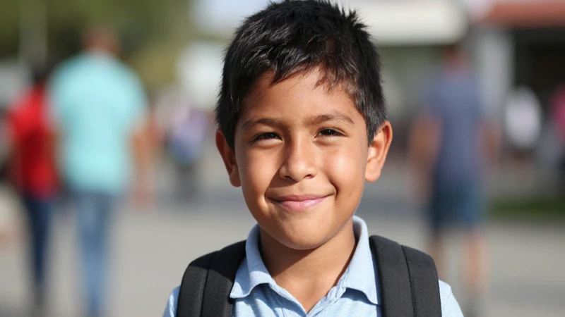 Niño mestizo sonríe bajo luz cálida