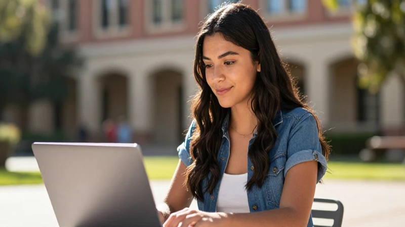 Joven mexicana sonríe al sol en campus