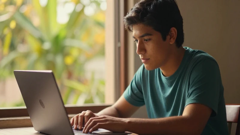 BECAS BENITO JUÁREZ 2026: ESTÁS LISTO PARA EL REGISTRO 7 Estudiante mestizo usa laptop en luz dorada