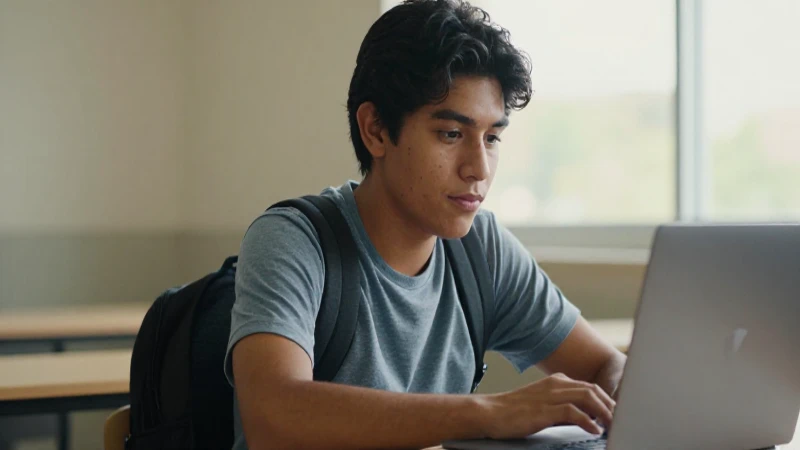 Beca Benito Juárez 2026: Quiénes son los REZAGADOS 8 Estudiante con laptop, luz cálida y natural