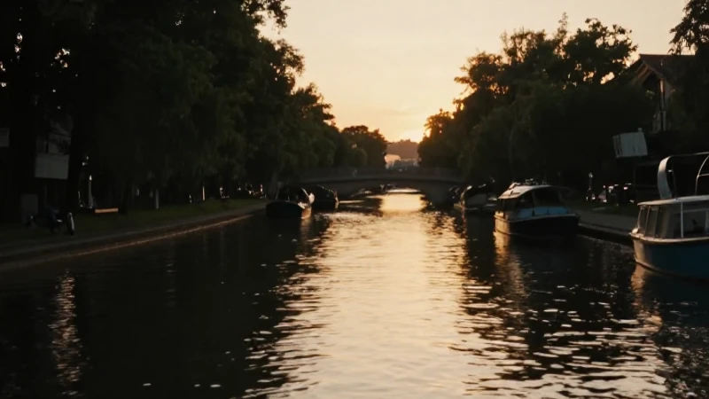 SARE XOCHIMILCO: ¡DESCUBRE el Antiguo CAMINO a XOCHIMILCO! 2 Una trajinera en canal, luz cálida y cinematográfica