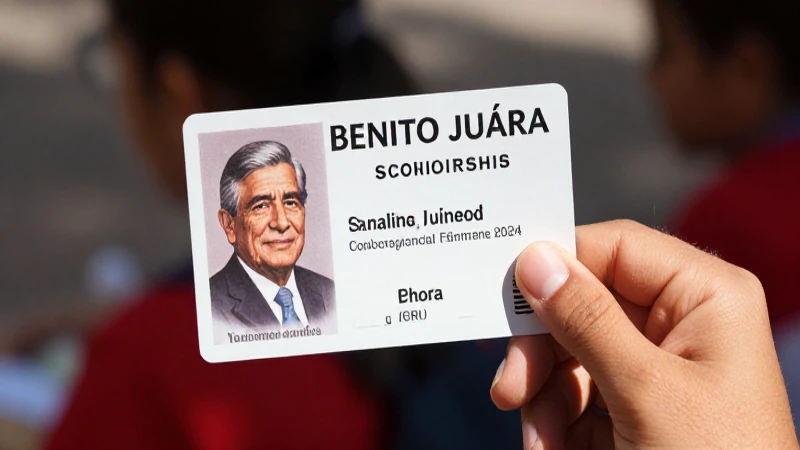 La mano sostiene la beca Juárez