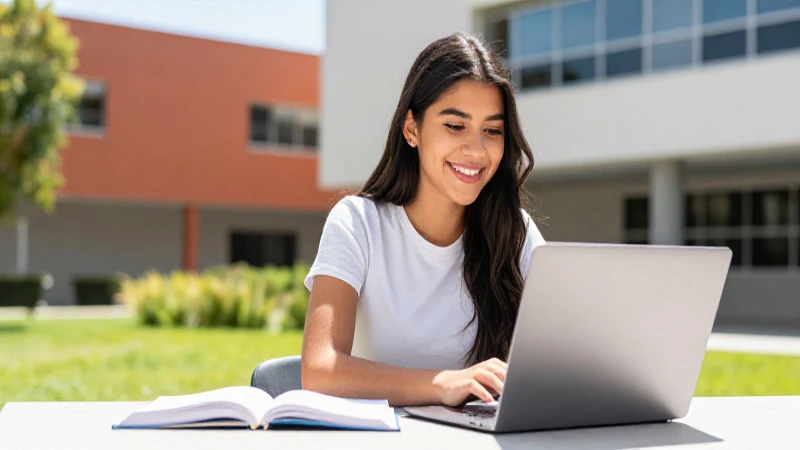 Estudiante mexicano estudia en un campus soleado