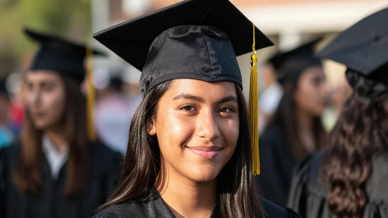 Estudiante mestiza celebra su graduación bajo el sol