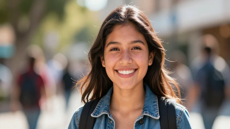 Joven mexicana sonriente bajo la luz cálida