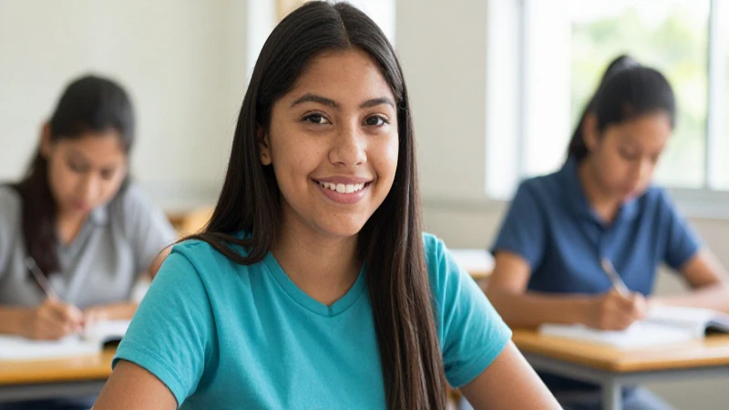Joven mestiza, radiante y universitaria, bajo el sol