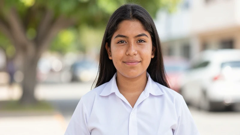 Joven mestiza en uniforme, día soleado
