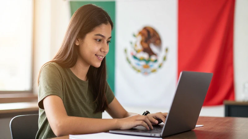 Ventanilla Virtual: ¡DESCUBRE BECAS Benito Juárez 2026! 6 Estudiante estudia con laptop y bandera mexicana