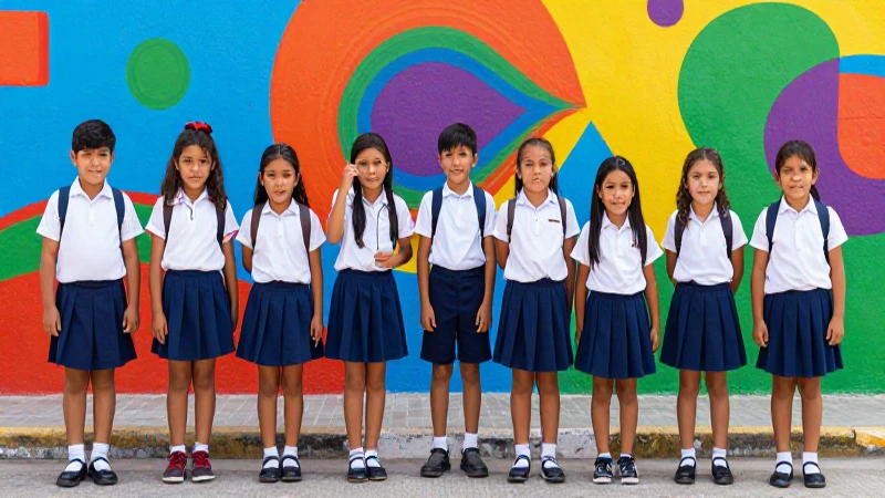 ZONAS ESCOLARES de PRIMARIA en CHIAPAS: ¡Descubre AQUI! 4 Niños mestizos juegan frente a un mural colorido